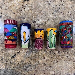 5 Vintage Hand Painted Shot Glasses